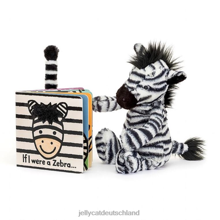 Jellycat Wenn ich ein Zebra-Brettbuch und ein schüchternes Zebra in Schwarz und Weiß wäre Buch Z8424796