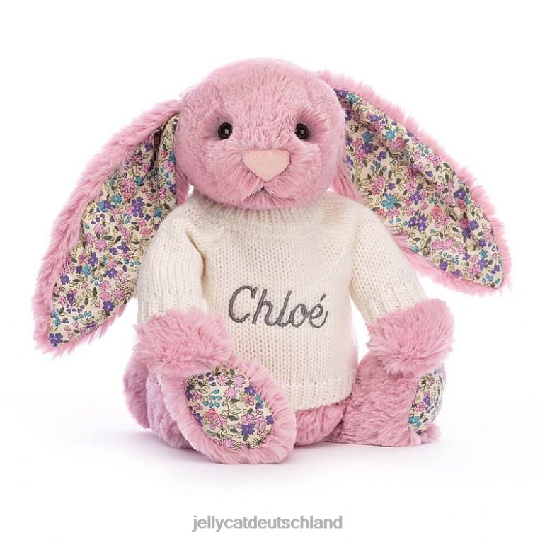 Jellycat Blütentulpenhase mit personalisiertem cremefarbenen Pullover rosa Spielzeug Z8424298
