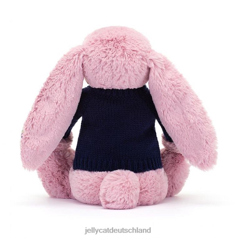 Jellycat Blütentulpenhase mit personalisiertem marineblauem Pullover in Rosa Spielzeug Z8424466
