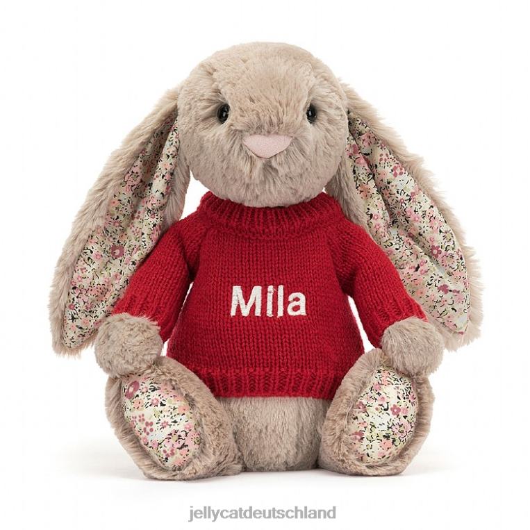 Jellycat Blossom Bea Hase mit personalisiertem roten Pullover beige Spielzeug Z8424334