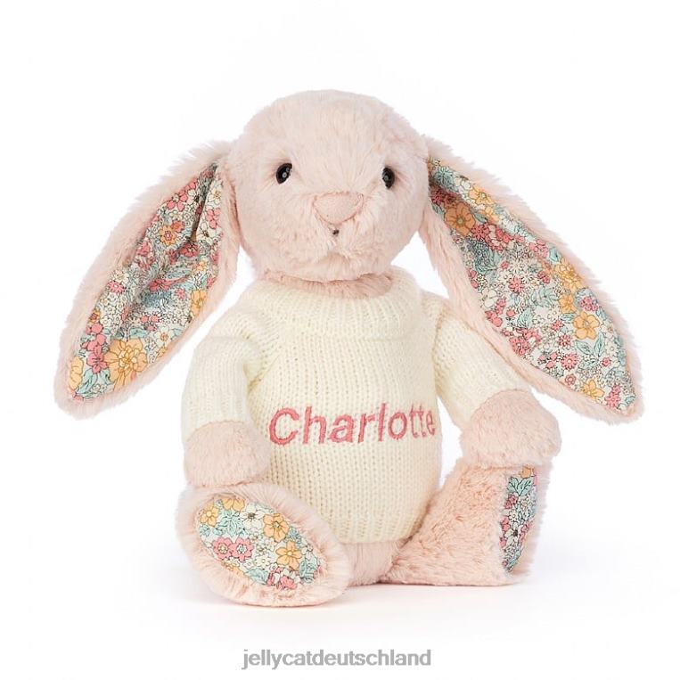 Jellycat Blossom Blush Bunny mit personalisiertem cremefarbenen Pullover, Pfirsich Spielzeug Z8424221