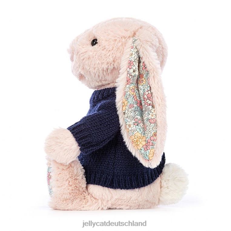 Jellycat Blossom Blush Bunny mit personalisiertem marineblauem Pullover, Pfirsich Spielzeug Z8424484