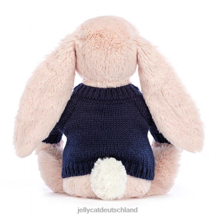 Jellycat Blossom Blush Bunny mit personalisiertem marineblauem Pullover, Pfirsich Spielzeug Z8424484
