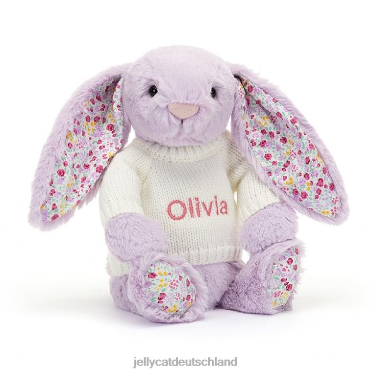 Jellycat Blossom Jasmine Hase mit personalisiertem cremefarbenen Pullover lila Spielzeug Z8424268