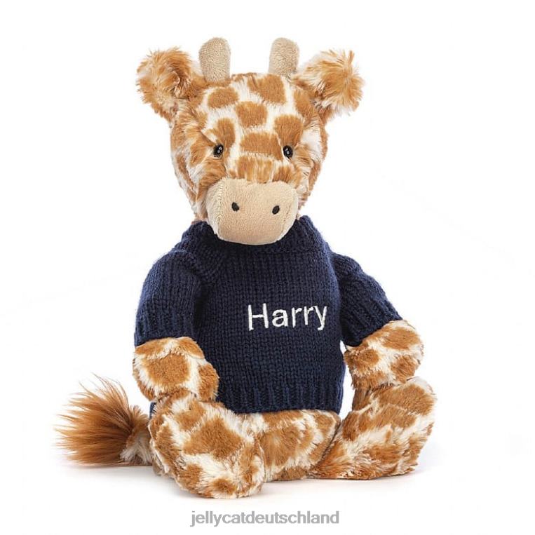 Jellycat schüchterne Giraffe mit personalisiertem marineblauem Pullover in Orange Spielzeug Z8424283