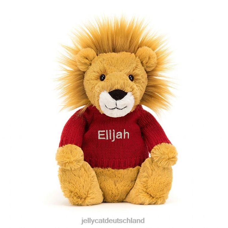 Jellycat schüchterner Löwe mit personalisiertem rotem Pullovergelb Spielzeug Z8424546