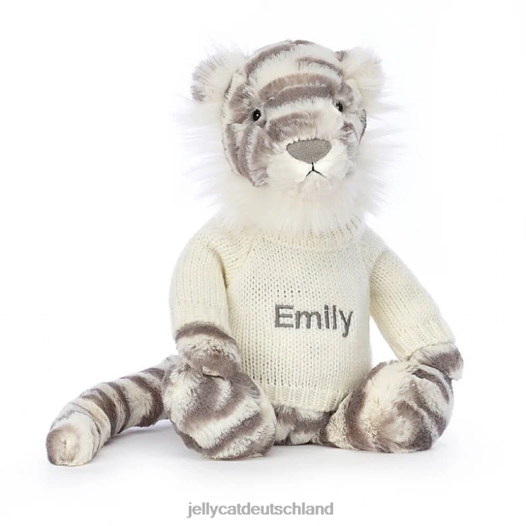 Jellycat schüchterner Schneetiger mit personalisiertem cremefarbenen Pullover in Grau und Weiß Spielzeug Z8424578