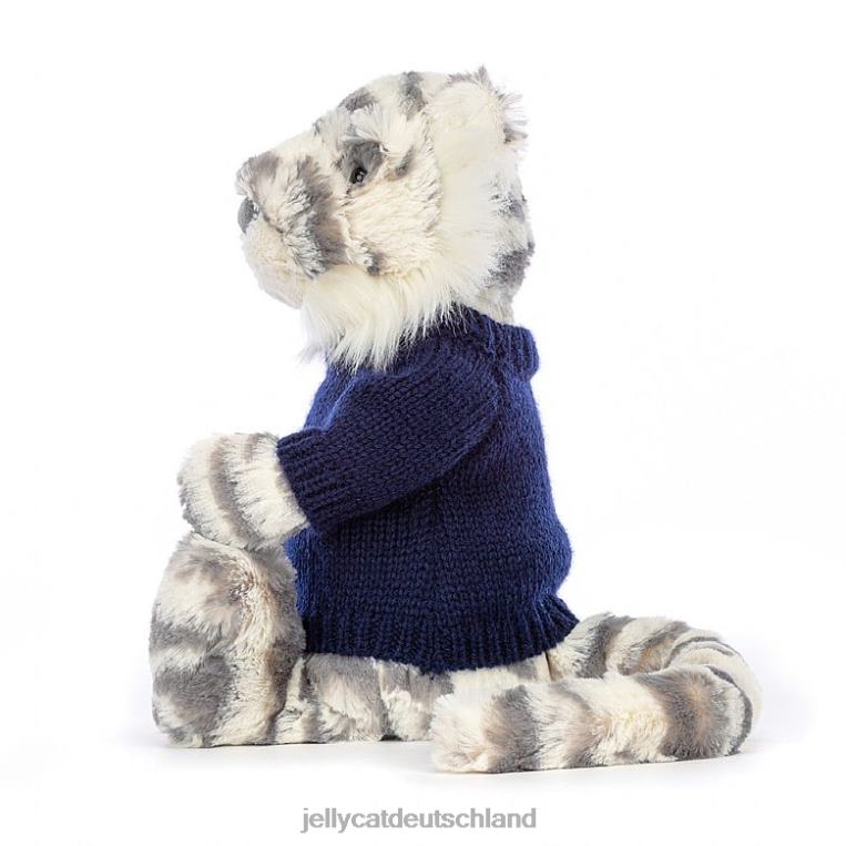 Jellycat schüchterner Schneetiger mit personalisiertem marineblauem Pullover in Grau und Weiß Spielzeug Z8424579