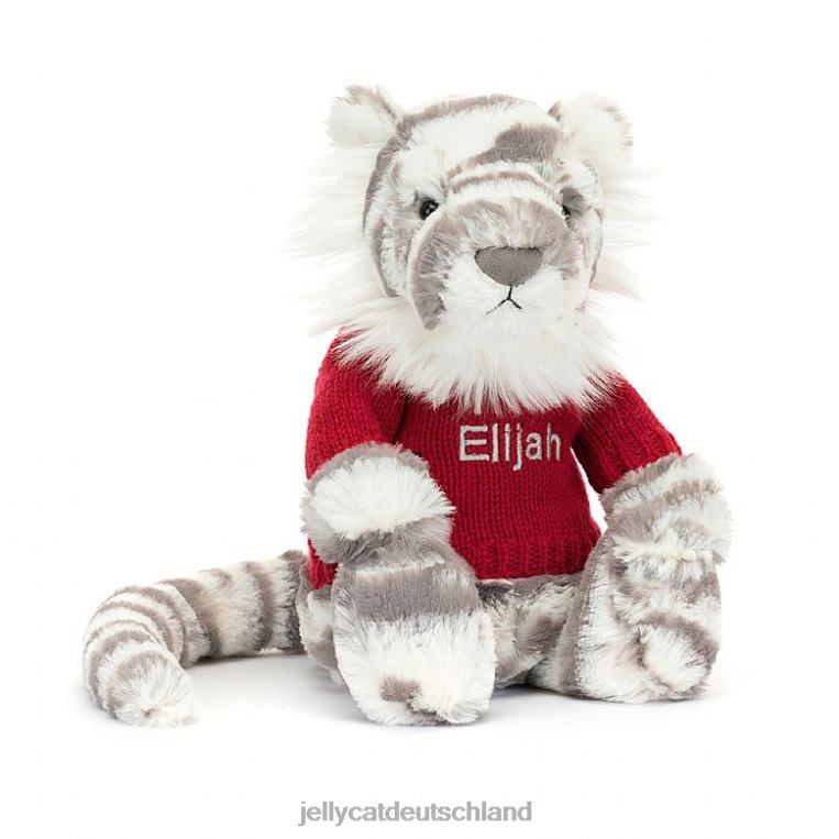 Jellycat schüchterner Schneetiger mit personalisiertem roten Pullover in Grau und Weiß Spielzeug Z8424581