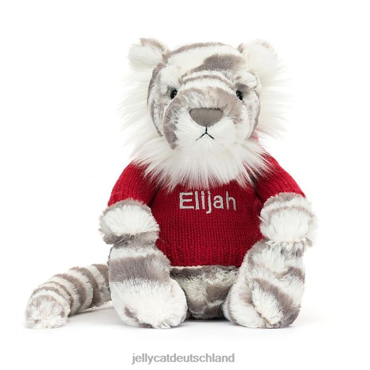 Jellycat schüchterner Schneetiger mit personalisiertem roten Pullover in Grau und Weiß Spielzeug Z8424581