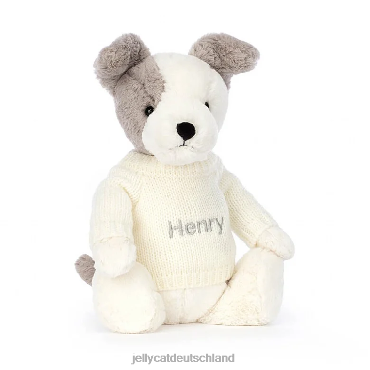 Jellycat schüchterner Terrier mit personalisiertem cremefarbenen Pullover in Grau und Weiß Spielzeug Z8424521