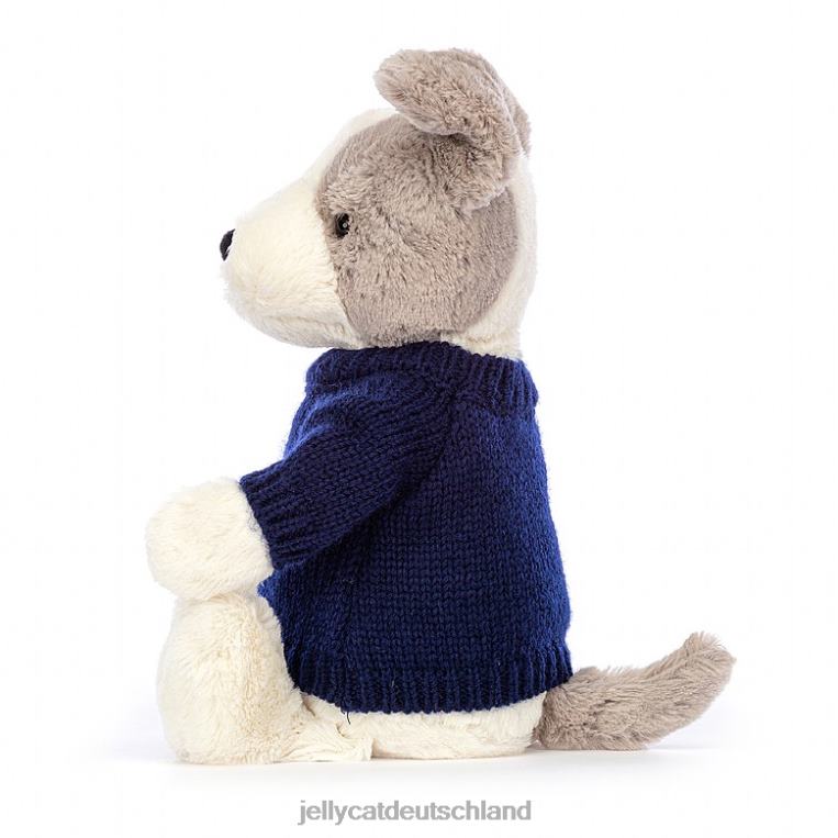 Jellycat schüchterner Terrier mit personalisiertem marineblauem Pullover in Grau und Weiß Spielzeug Z8424516