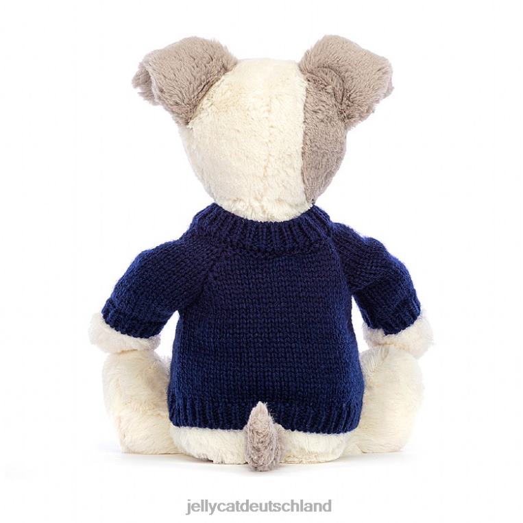 Jellycat schüchterner Terrier mit personalisiertem marineblauem Pullover in Grau und Weiß Spielzeug Z8424516
