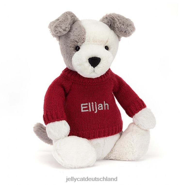 Jellycat schüchterner Terrier mit personalisiertem roten Pullover in Grau und Weiß Spielzeug Z8424515