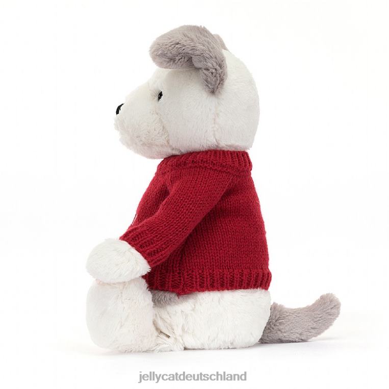 Jellycat schüchterner Terrier mit personalisiertem roten Pullover in Grau und Weiß Spielzeug Z8424515