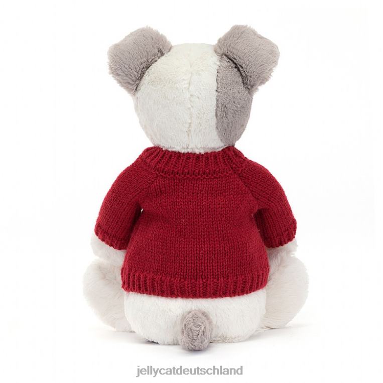 Jellycat schüchterner Terrier mit personalisiertem roten Pullover in Grau und Weiß Spielzeug Z8424515