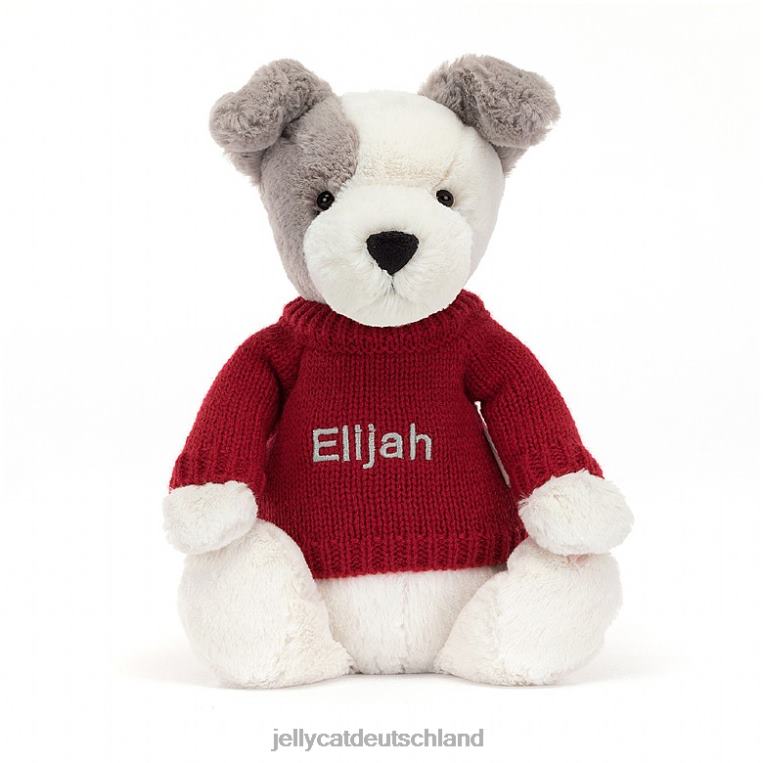 Jellycat schüchterner Terrier mit personalisiertem roten Pullover in Grau und Weiß Spielzeug Z8424515
