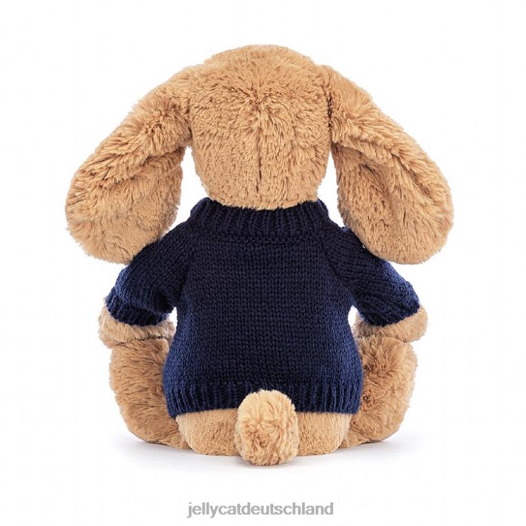 Jellycat schüchterner Toffee-Welpe mit personalisiertem marineblauem Pullover in Beige Spielzeug Z8424139