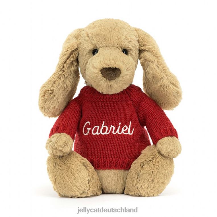 Jellycat schüchterner Toffee-Welpe mit personalisiertem roten Pullover in Beige Spielzeug Z8424158