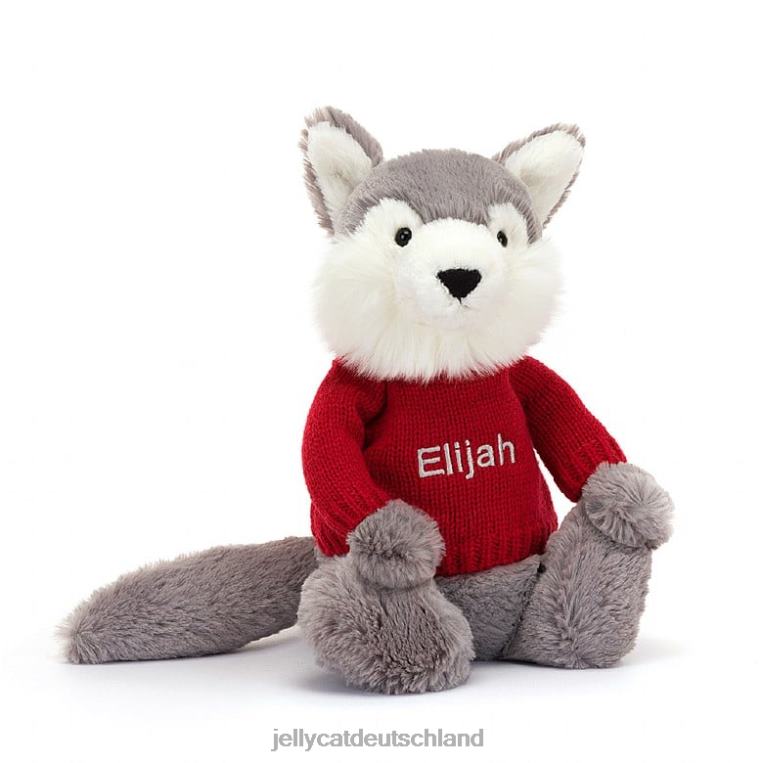 Jellycat schüchterner Wolf mit personalisiertem roten Pullover in Grau und Weiß Spielzeug Z8424241