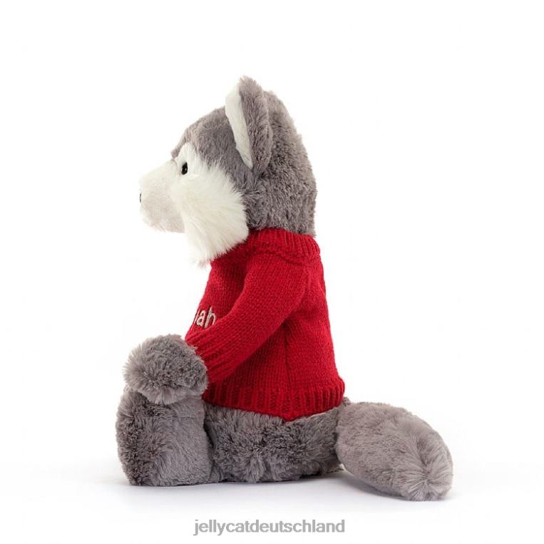 Jellycat schüchterner Wolf mit personalisiertem roten Pullover in Grau und Weiß Spielzeug Z8424241