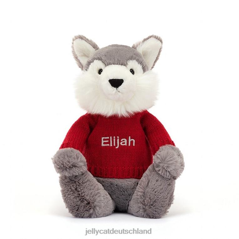 Jellycat schüchterner Wolf mit personalisiertem roten Pullover in Grau und Weiß Spielzeug Z8424241