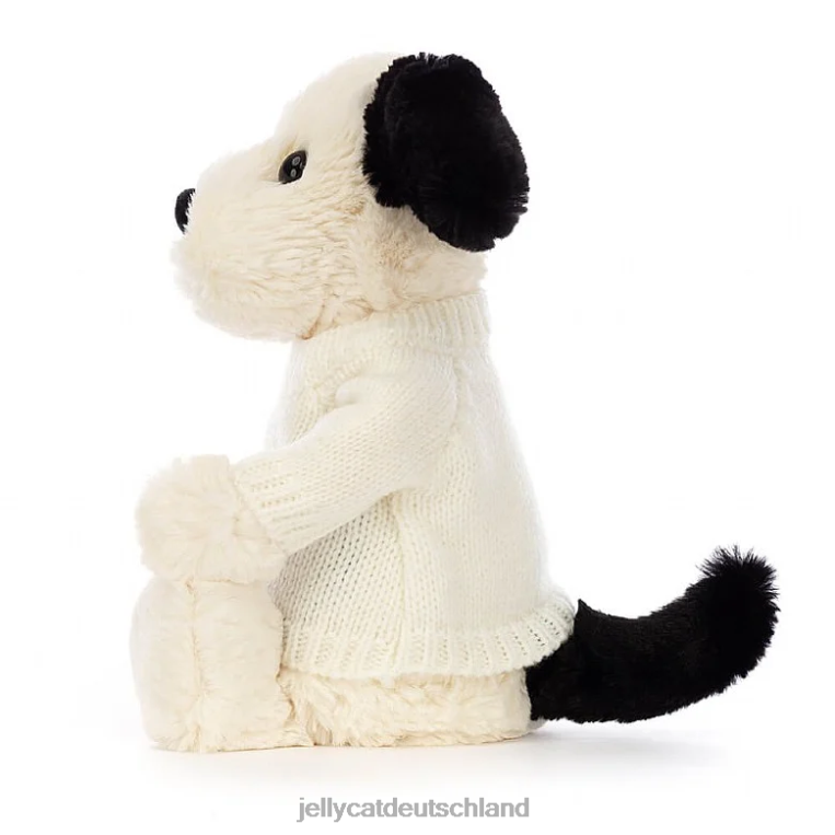 Jellycat schüchterner schwarz-cremefarbener Welpe mit personalisiertem cremefarbenen Pullover in Schwarz und Weiß Spielzeug Z8424256