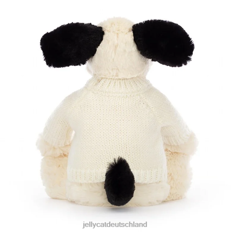 Jellycat schüchterner schwarz-cremefarbener Welpe mit personalisiertem cremefarbenen Pullover in Schwarz und Weiß Spielzeug Z8424256