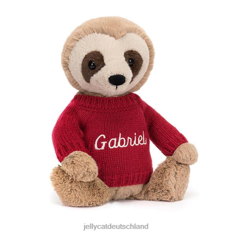 Jellycat schüchternes Faultier mit personalisiertem roten Pullover in Bräune Spielzeug Z8424205