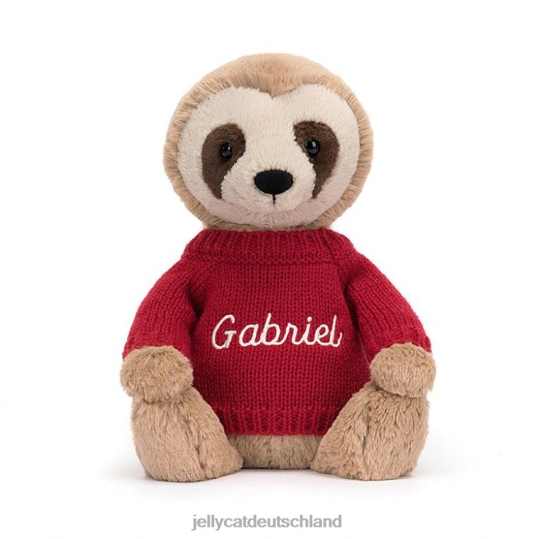 Jellycat schüchternes Faultier mit personalisiertem roten Pullover in Bräune Spielzeug Z8424205
