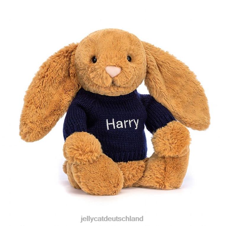 Jellycat Schüchterner Hase mit personalisiertem marineblauem Pullover in Gold Spielzeug Z8424471