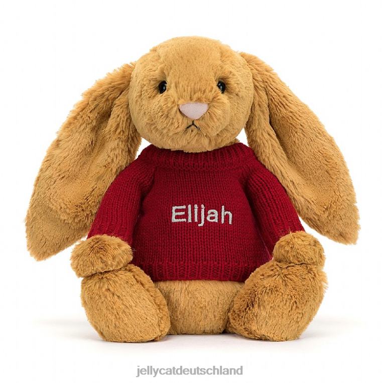Jellycat Schüchterner Hase mit personalisiertem roten Pullover in Gold Spielzeug Z8424333