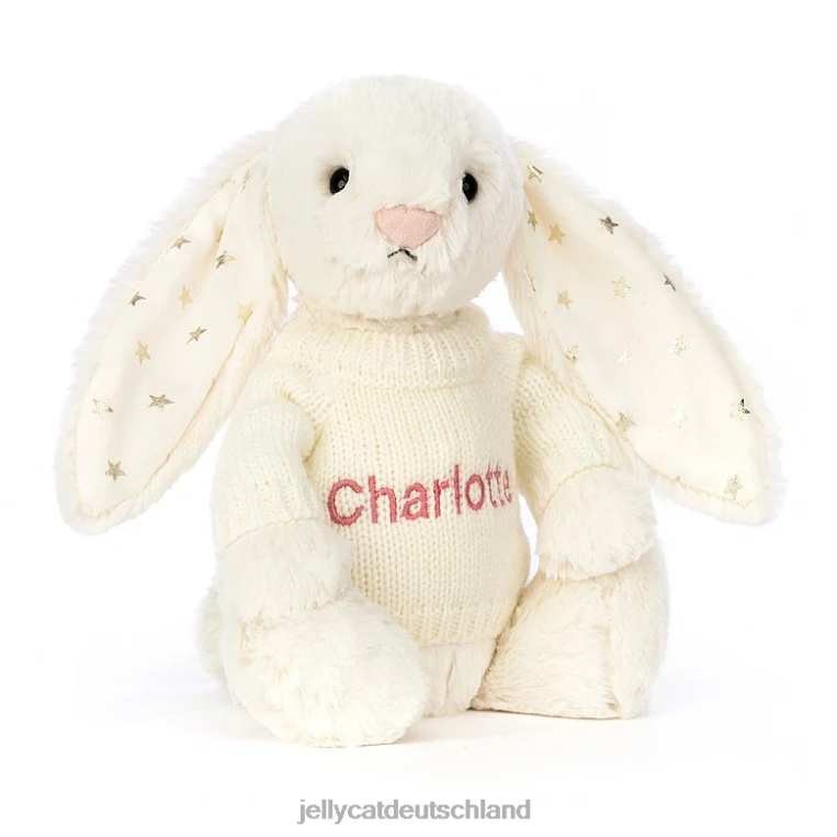 Jellycat Schüchternes, funkelndes Häschen mit personalisiertem Pullover in Creme Spielzeug Z8424188