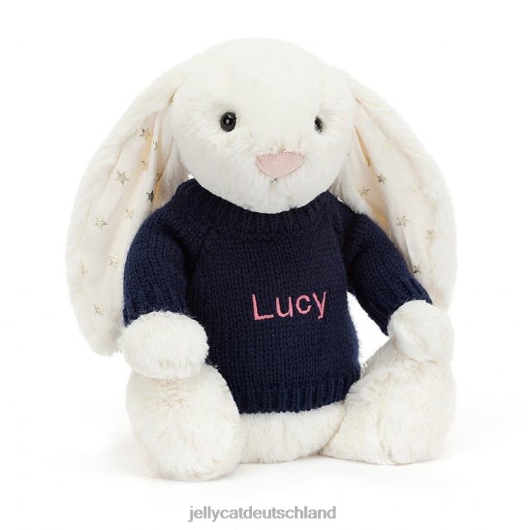 Jellycat Schüchternes, funkelndes Häschen mit personalisiertem marineblauem Pullover in Creme Spielzeug Z8424312
