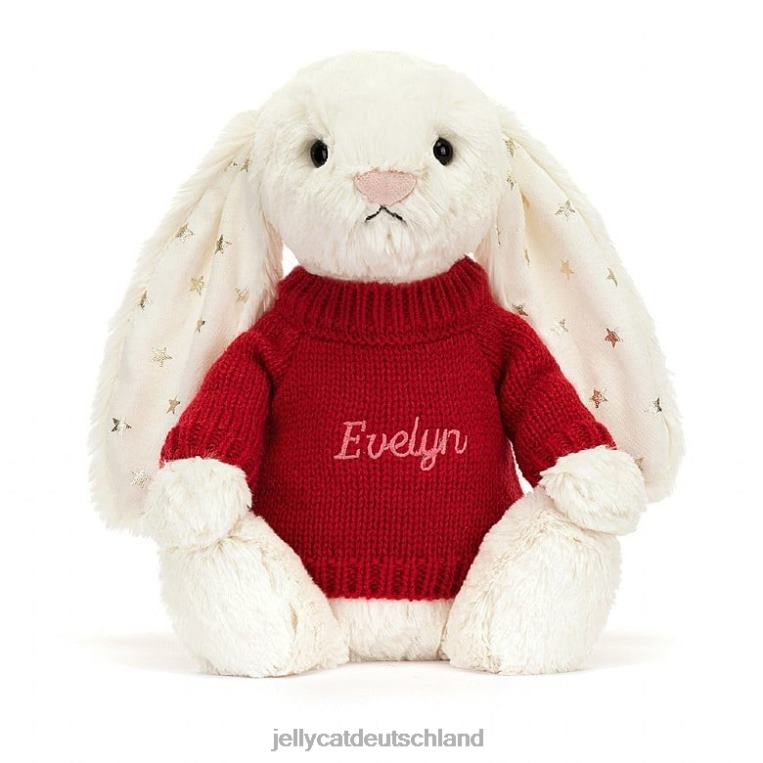 Jellycat Schüchternes, funkelndes Häschen mit personalisiertem roten Pullover in Creme Spielzeug Z8424213