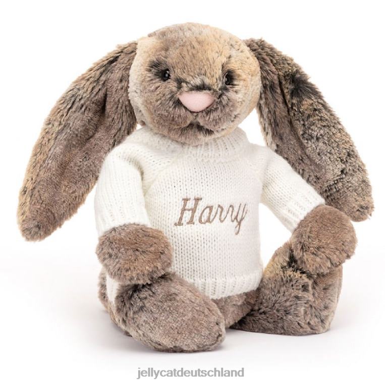 Jellycat schüchterner Baumwollschwanzhase mit personalisiertem cremefarbenen Pullover in Grau Spielzeug Z8424354