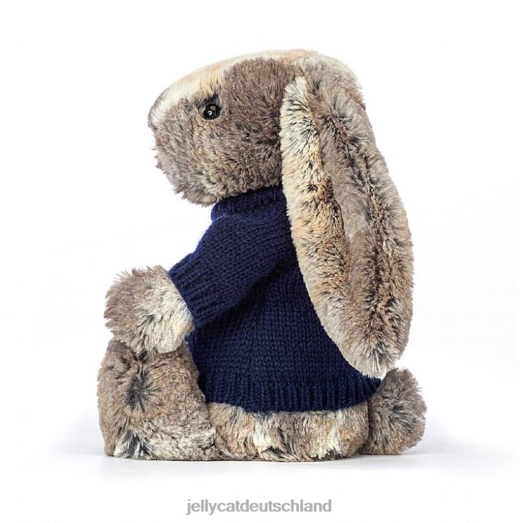 Jellycat schüchterner Baumwollschwanzhase mit personalisiertem marineblauem Pullover in Grau Spielzeug Z8424397