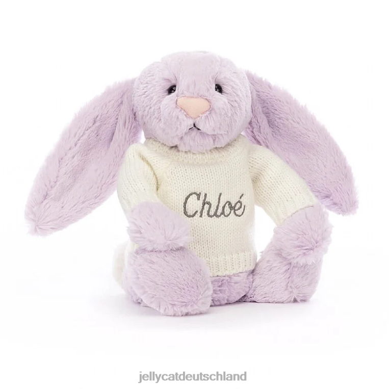 Jellycat schüchterner Hase mit personalisiertem cremefarbenen Pullover in Flieder Spielzeug Z8424257