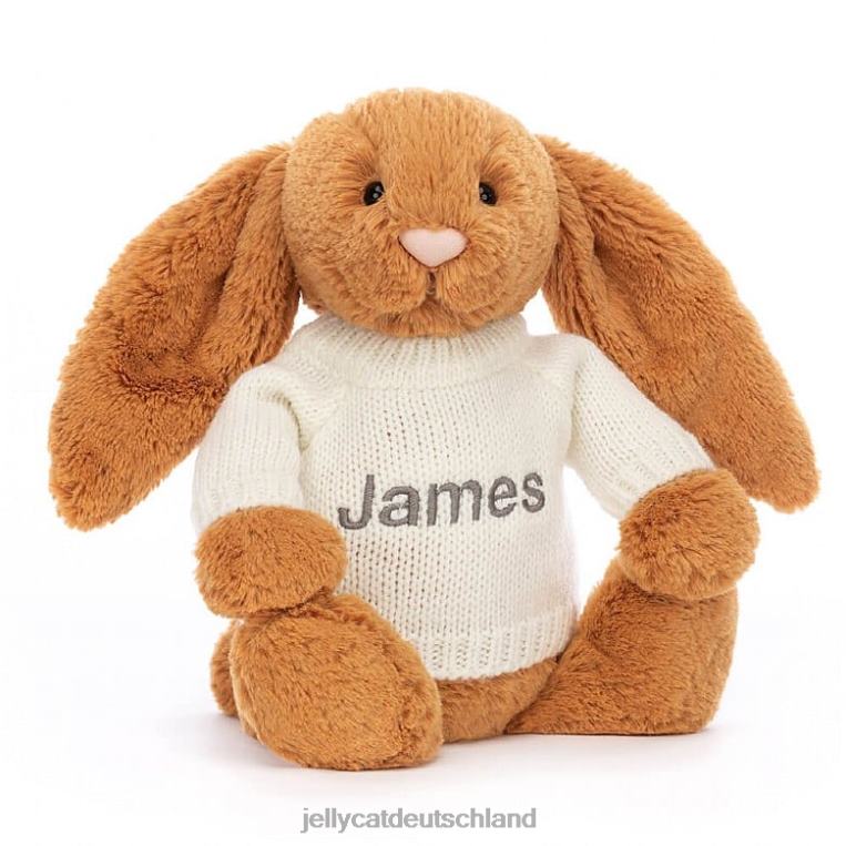 Jellycat schüchterner Hase mit personalisiertem cremefarbenen Pullover in Gold Spielzeug Z8424355