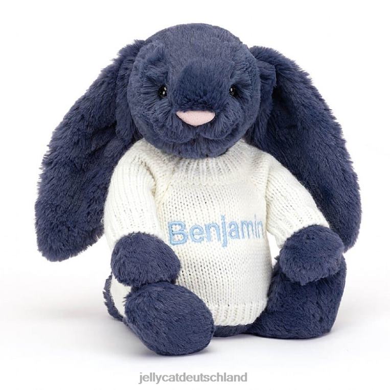 Jellycat schüchterner Hase mit personalisiertem cremefarbenen Pullover in Marineblau Spielzeug Z8424389
