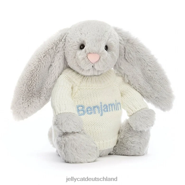Jellycat schüchterner Hase mit personalisiertem cremefarbenen Pullover in Silber Spielzeug Z8424371