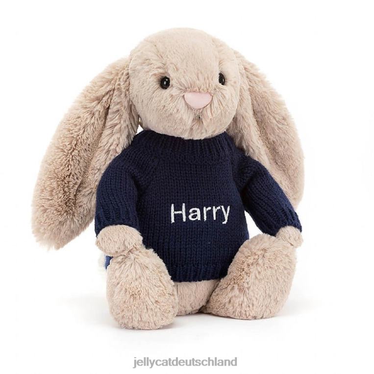 Jellycat schüchterner Hase mit personalisiertem marineblauem Pullover in Beige Spielzeug Z8424147