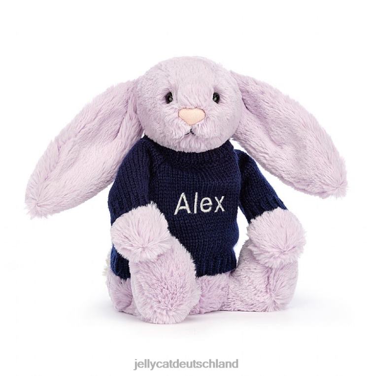 Jellycat schüchterner Hase mit personalisiertem marineblauem Pullover in Flieder Spielzeug Z8424453