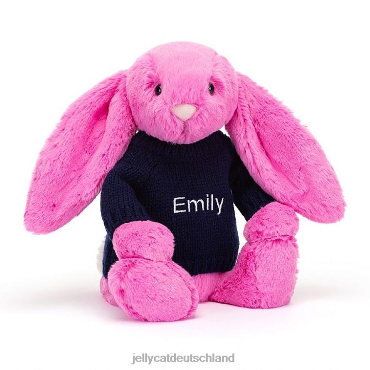 Jellycat schüchterner Hase mit personalisiertem marineblauem Pullover in Pink Spielzeug Z8424470