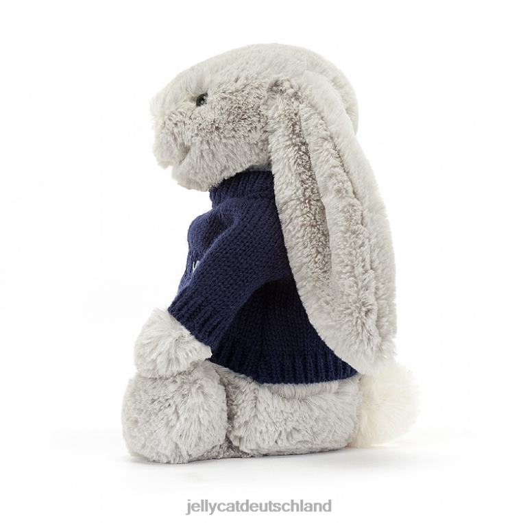 Jellycat schüchterner Hase mit personalisiertem marineblauem Pullover in Silber Spielzeug Z8424345