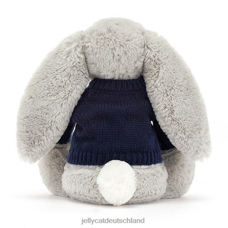 Jellycat schüchterner Hase mit personalisiertem marineblauem Pullover in Silber Spielzeug Z8424345
