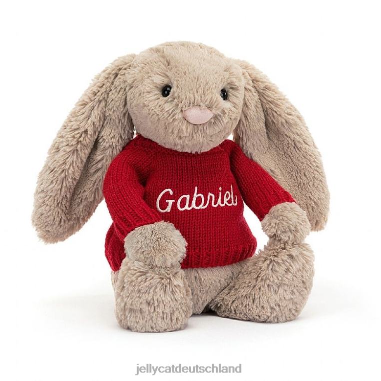 Jellycat schüchterner Hase mit personalisiertem roten Pullover in Beige Spielzeug Z8424178