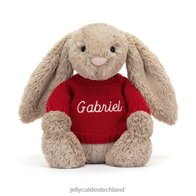 Jellycat schüchterner Hase mit personalisiertem roten Pullover in Beige Spielzeug Z8424178