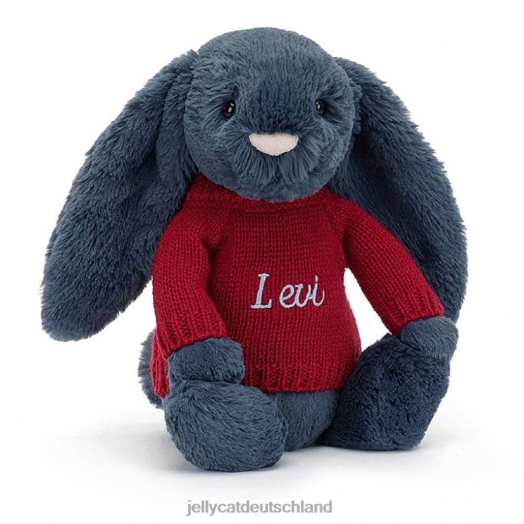 Jellycat schüchterner Hase mit personalisiertem roten Pullover in Marineblau Spielzeug Z8424374