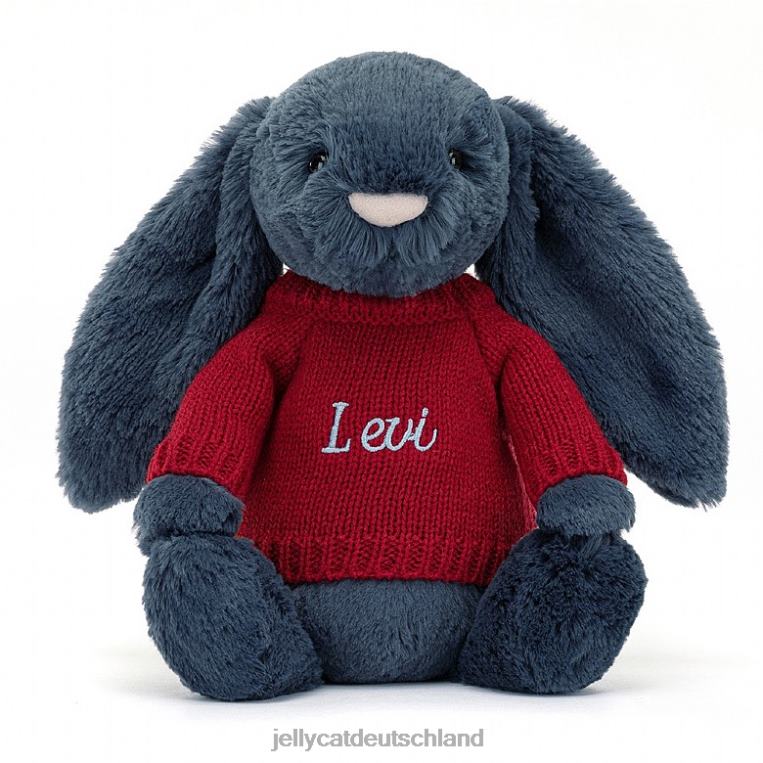 Jellycat schüchterner Hase mit personalisiertem roten Pullover in Marineblau Spielzeug Z8424374